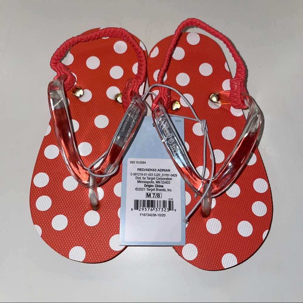 NWT Girls Sandals M 7/8 Orange White Polkadots